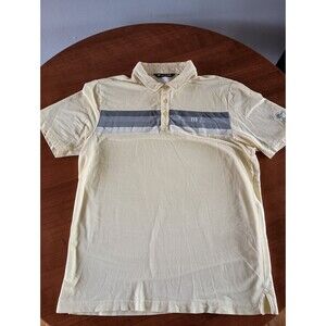 Travis Mathew Polo Shirt Men's XL Yellow Grey Stripes Pima Cotton Golf Stretch